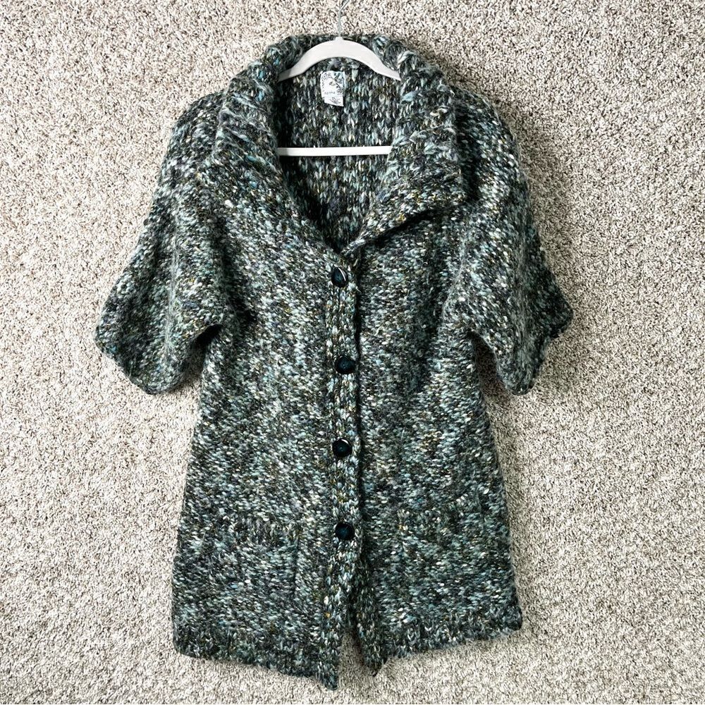 Tabitha Anthro Sweater Women’s XL‎ Marled Green Wool Blend Chunky Knit Cardigan